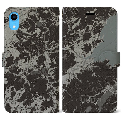 【臼杵（大分県）】地図柄iPhoneケース（手帳タイプ）モノトーン・iPhone XR 用