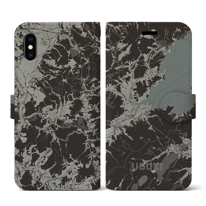 【臼杵（大分県）】地図柄iPhoneケース（手帳タイプ）モノトーン・iPhone XS / X 用