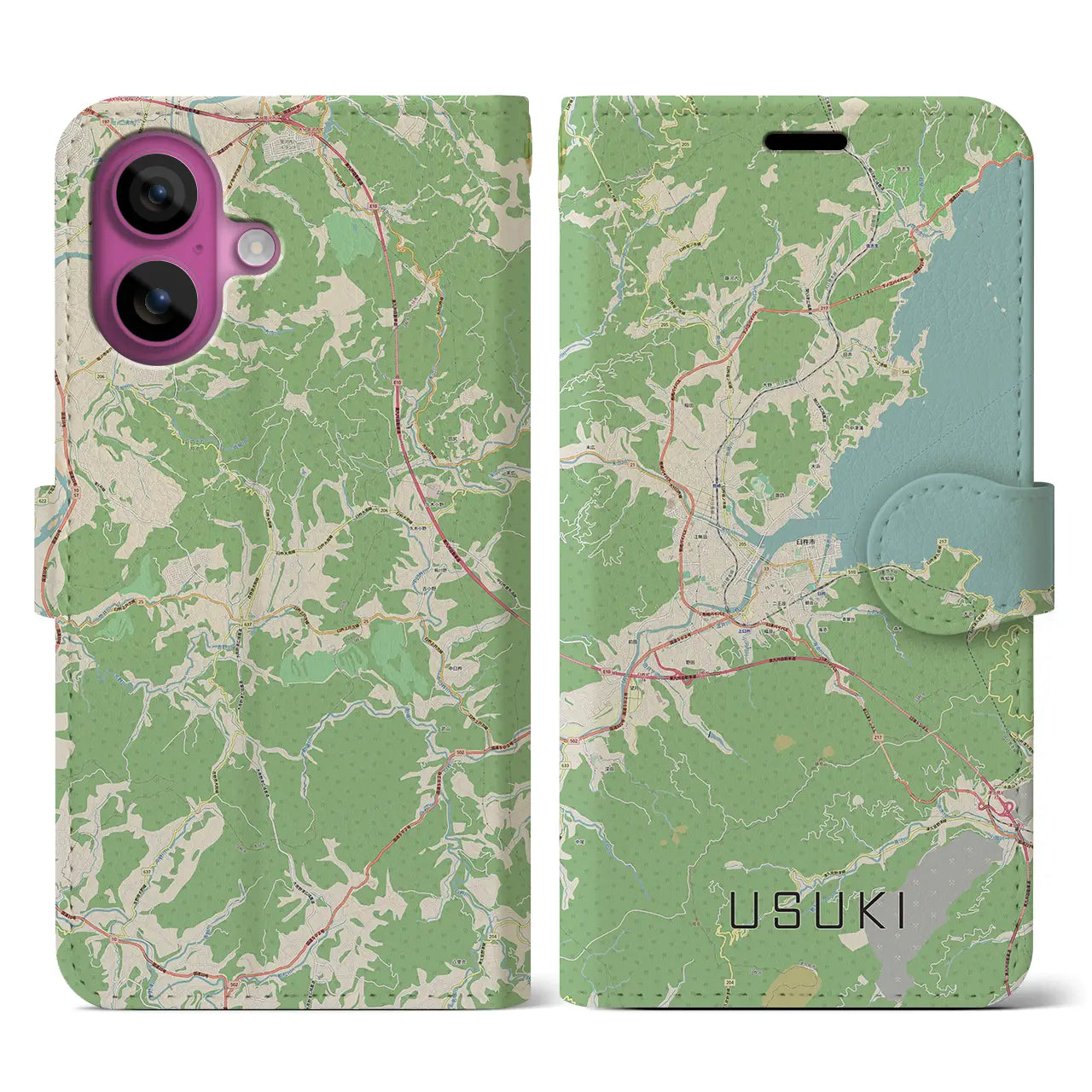 【臼杵（大分県）】地図柄iPhoneケース（手帳タイプ）ナチュラル・iPhone 16 Pro 用