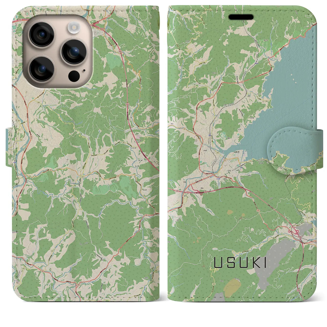 【臼杵（大分県）】地図柄iPhoneケース（手帳タイプ）ナチュラル・iPhone 16 Plus 用