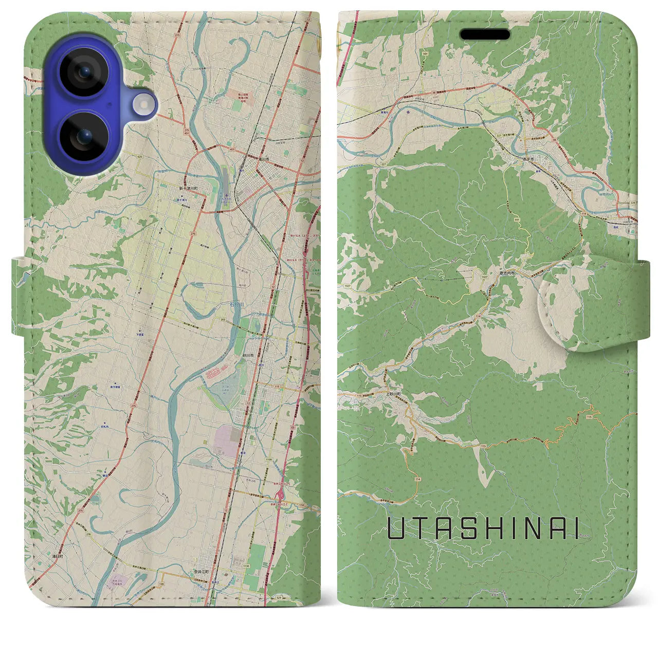 【歌志内（北海道）】地図柄iPhoneケース（手帳タイプ）ナチュラル・iPhone 16 Pro Max 用