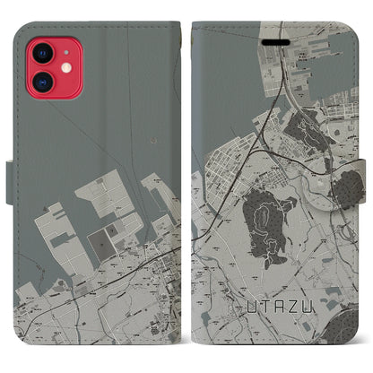 【宇多津（香川県）】地図柄iPhoneケース（手帳タイプ）モノトーン・iPhone 11 用
