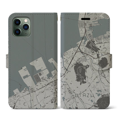 【宇多津（香川県）】地図柄iPhoneケース（手帳タイプ）モノトーン・iPhone 11 Pro 用