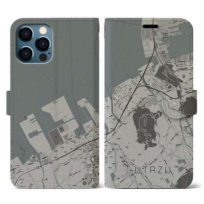 【宇多津（香川県）】地図柄iPhoneケース（手帳タイプ）モノトーン・iPhone 12 / 12 Pro 用