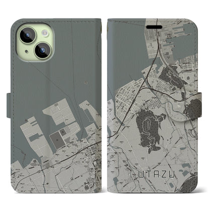 【宇多津（香川県）】地図柄iPhoneケース（手帳タイプ）モノトーン・iPhone 15 用