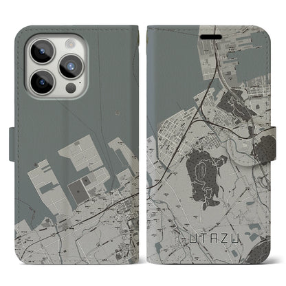 【宇多津（香川県）】地図柄iPhoneケース（手帳タイプ）モノトーン・iPhone 15 Pro 用