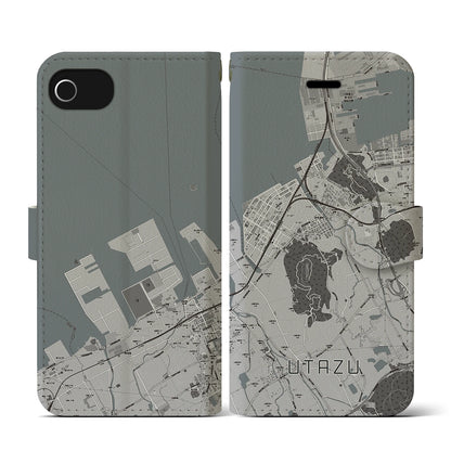 【宇多津（香川県）】地図柄iPhoneケース（手帳タイプ）モノトーン・iPhone SE（第3 / 第2世代） / 8 / 7 / 6s / 6 用
