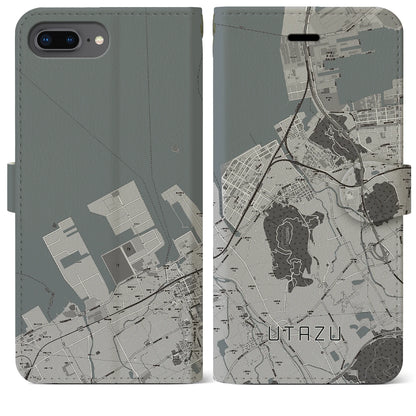 【宇多津（香川県）】地図柄iPhoneケース（手帳タイプ）モノトーン・iPhone 8Plus /7Plus / 6sPlus / 6Plus 用