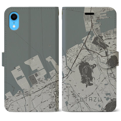【宇多津（香川県）】地図柄iPhoneケース（手帳タイプ）モノトーン・iPhone XR 用