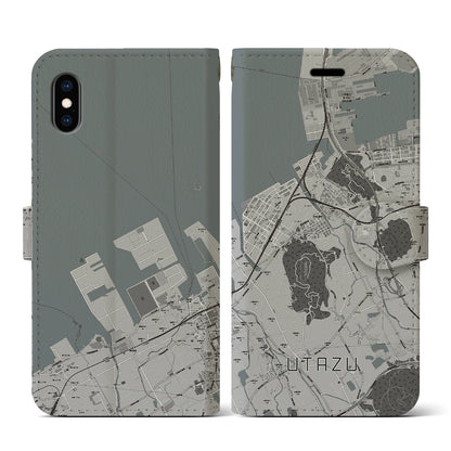 【宇多津（香川県）】地図柄iPhoneケース（手帳タイプ）モノトーン・iPhone XS / X 用