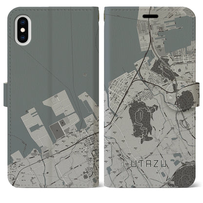 【宇多津（香川県）】地図柄iPhoneケース（手帳タイプ）モノトーン・iPhone XS Max 用