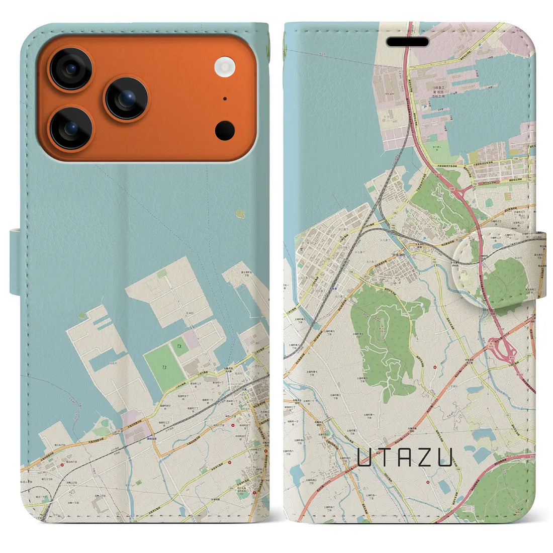 【宇多津（香川県）】地図柄iPhoneケース（手帳タイプ）ナチュラル・iPhone 17 Pro Max 用