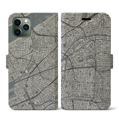 【靱公園（大阪府）】地図柄iPhoneケース（手帳タイプ）モノトーン・iPhone 11 Pro 用