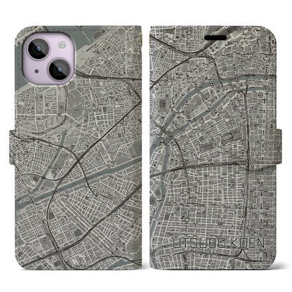 【靱公園（大阪府）】地図柄iPhoneケース（手帳タイプ）モノトーン・iPhone 14 用