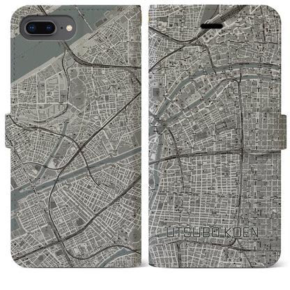 【靱公園（大阪府）】地図柄iPhoneケース（手帳タイプ）モノトーン・iPhone 8Plus /7Plus / 6sPlus / 6Plus 用