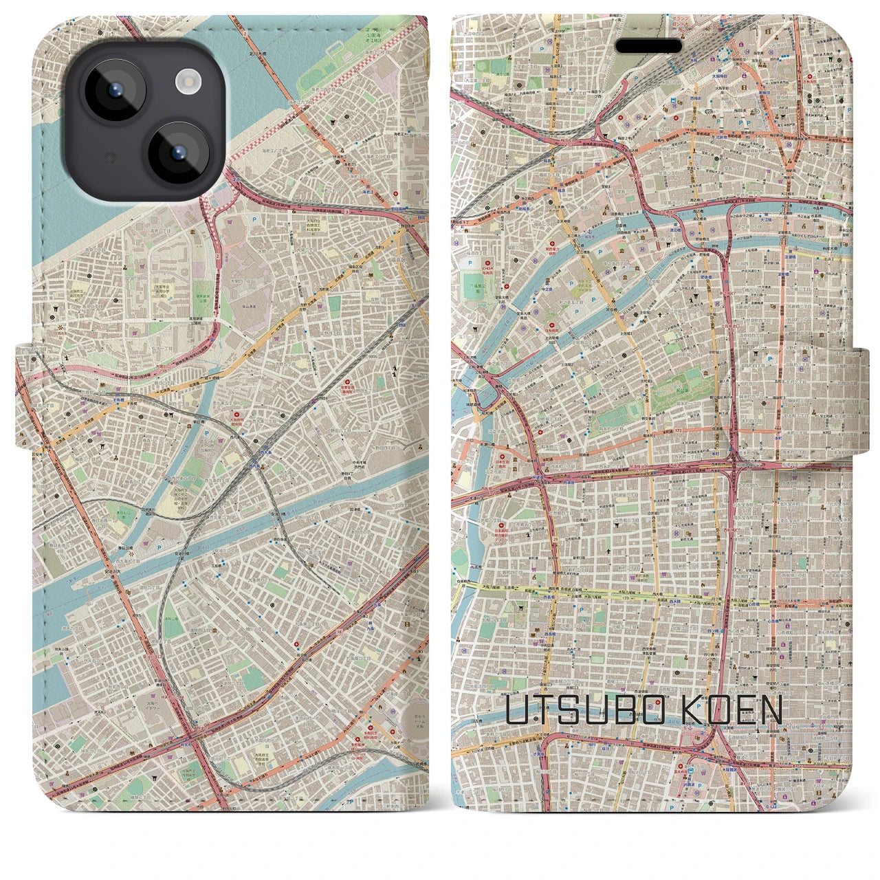 【靱公園（大阪府）】地図柄iPhoneケース（手帳タイプ）