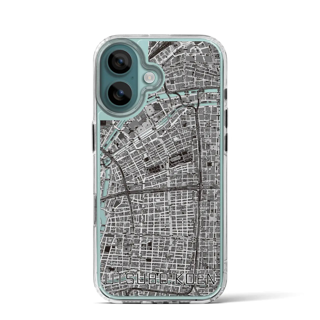 【靱公園（大阪府）】地図柄iPhoneケース（MagSafeタイプ）モノトーン・iPhone 16 Pro 用