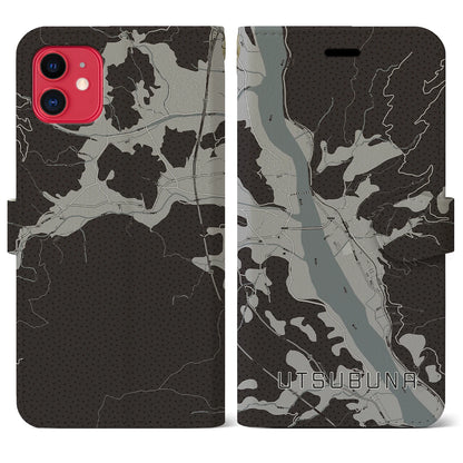 【内船（山梨県）】地図柄iPhoneケース（手帳タイプ）モノトーン・iPhone 11 用