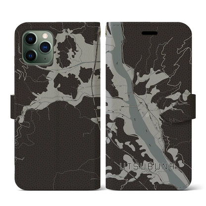 【内船（山梨県）】地図柄iPhoneケース（手帳タイプ）モノトーン・iPhone 11 Pro 用