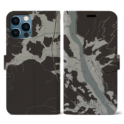 【内船（山梨県）】地図柄iPhoneケース（手帳タイプ）モノトーン・iPhone 12 / 12 Pro 用