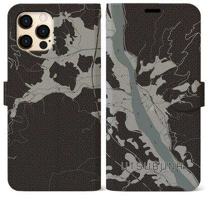 【内船（山梨県）】地図柄iPhoneケース（手帳タイプ）モノトーン・iPhone 12 Pro Max 用