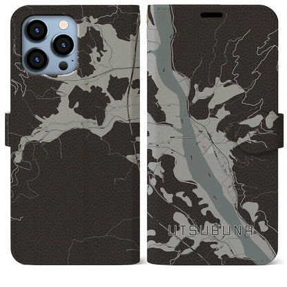 【内船（山梨県）】地図柄iPhoneケース（手帳タイプ）モノトーン・iPhone 13 Pro Max 用