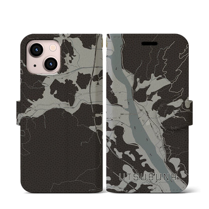 【内船（山梨県）】地図柄iPhoneケース（手帳タイプ）モノトーン・iPhone 13 mini 用