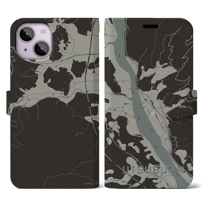 【内船（山梨県）】地図柄iPhoneケース（手帳タイプ）モノトーン・iPhone 14 用