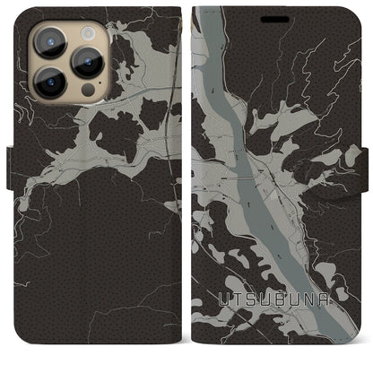 【内船（山梨県）】地図柄iPhoneケース（手帳タイプ）モノトーン・iPhone 14 Pro Max 用