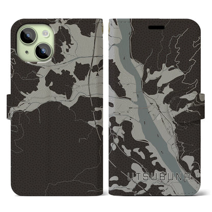 【内船（山梨県）】地図柄iPhoneケース（手帳タイプ）モノトーン・iPhone 15 用