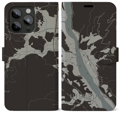 【内船（山梨県）】地図柄iPhoneケース（手帳タイプ）モノトーン・iPhone 15 Pro Max 用