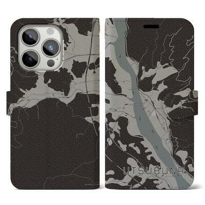 【内船（山梨県）】地図柄iPhoneケース（手帳タイプ）モノトーン・iPhone 15 Pro 用