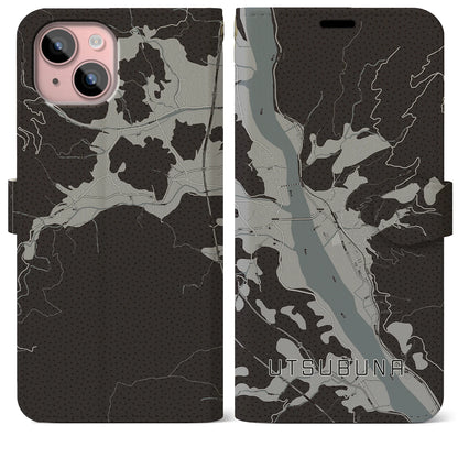 【内船（山梨県）】地図柄iPhoneケース（手帳タイプ）モノトーン・iPhone 15 Plus 用