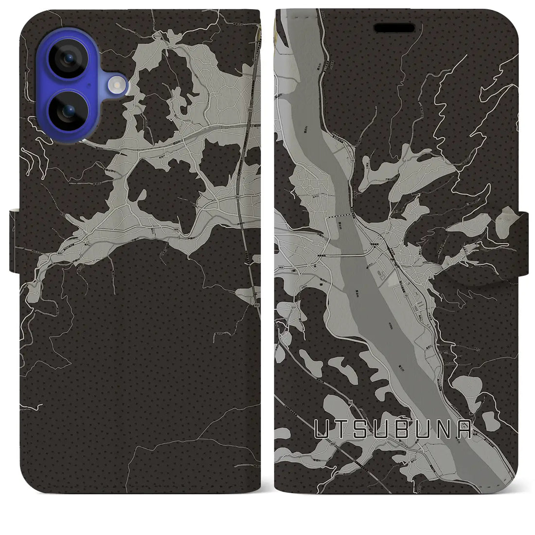 【内船(山梨県)】地図柄iPhoneケース(手帳タイプ)モノトーン・iPhone 16 Pro Max 用