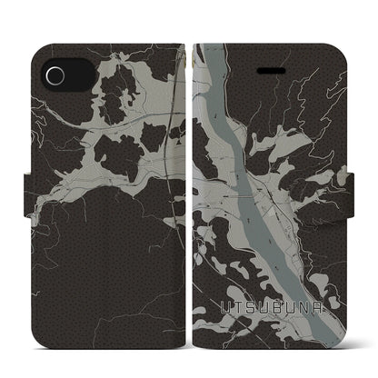 【内船（山梨県）】地図柄iPhoneケース（手帳タイプ）モノトーン・iPhone SE（第3 / 第2世代） / 8 / 7 / 6s / 6 用