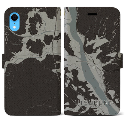 【内船（山梨県）】地図柄iPhoneケース（手帳タイプ）モノトーン・iPhone XR 用