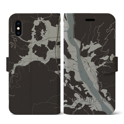 【内船（山梨県）】地図柄iPhoneケース（手帳タイプ）モノトーン・iPhone XS / X 用