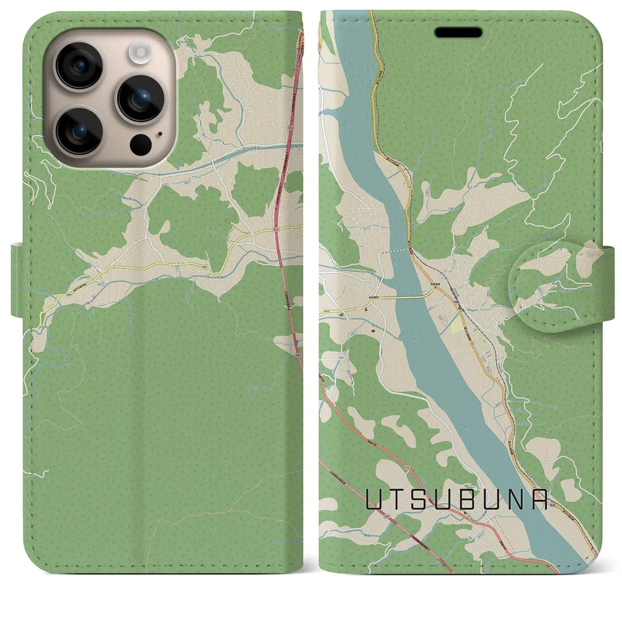 【内船（山梨県）】地図柄iPhoneケース（手帳タイプ）ナチュラル・iPhone 16 Plus 用