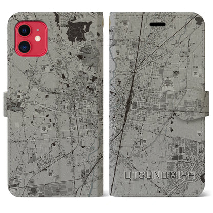 【宇都宮（栃木県）】地図柄iPhoneケース（手帳タイプ）モノトーン・iPhone 11 用