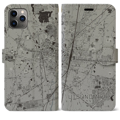 【宇都宮（栃木県）】地図柄iPhoneケース（手帳タイプ）モノトーン・iPhone 11 Pro Max 用