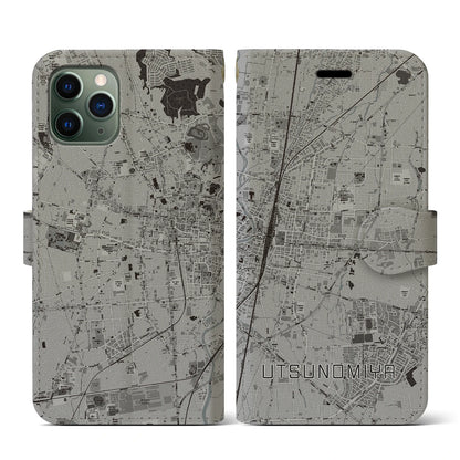 【宇都宮（栃木県）】地図柄iPhoneケース（手帳タイプ）モノトーン・iPhone 11 Pro 用