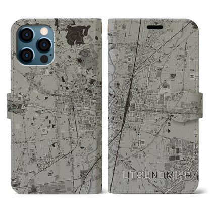 【宇都宮（栃木県）】地図柄iPhoneケース（手帳タイプ）モノトーン・iPhone 12 / 12 Pro 用