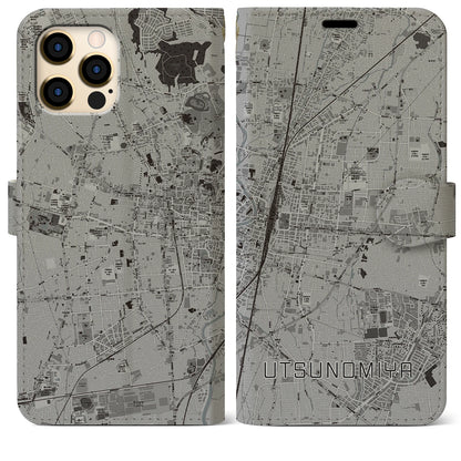 【宇都宮（栃木県）】地図柄iPhoneケース（手帳タイプ）モノトーン・iPhone 12 Pro Max 用