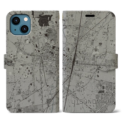 【宇都宮（栃木県）】地図柄iPhoneケース（手帳タイプ）モノトーン・iPhone 13 用