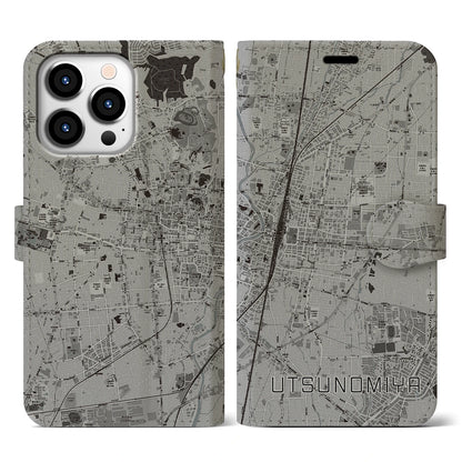 【宇都宮（栃木県）】地図柄iPhoneケース（手帳タイプ）モノトーン・iPhone 13 Pro 用
