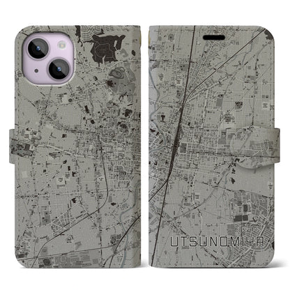 【宇都宮（栃木県）】地図柄iPhoneケース（手帳タイプ）モノトーン・iPhone 14 用