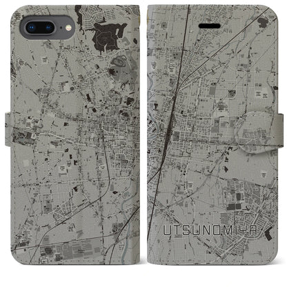 【宇都宮（栃木県）】地図柄iPhoneケース（手帳タイプ）モノトーン・iPhone 8Plus /7Plus / 6sPlus / 6Plus 用