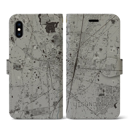 【宇都宮（栃木県）】地図柄iPhoneケース（手帳タイプ）モノトーン・iPhone XS / X 用
