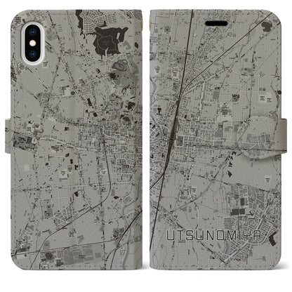 【宇都宮（栃木県）】地図柄iPhoneケース（手帳タイプ）モノトーン・iPhone XS Max 用