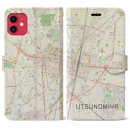 【宇都宮（栃木県）】地図柄iPhoneケース（手帳タイプ）ナチュラル・iPhone 11 用